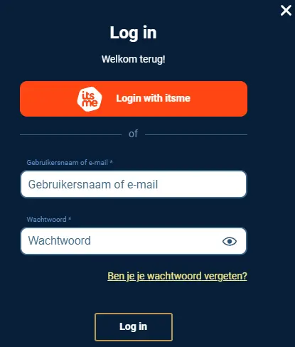 Inloggedeelte – toegang tot spelersaccount